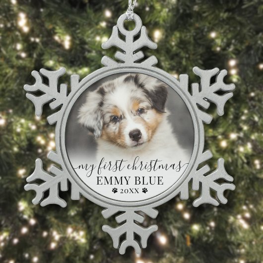 Persoonlijke huisdier eerste kerst Puppy hond foto Tin Sneeuwvlok Ornament