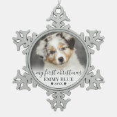 Persoonlijke huisdier eerste kerst Puppy hond foto Tin Sneeuwvlok Ornament (Voorkant)