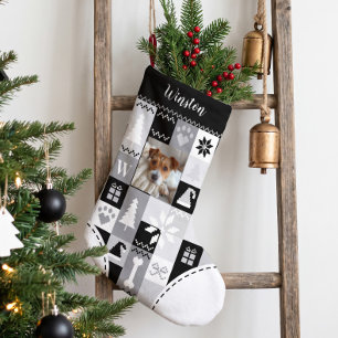 Persoonlijke huisdier foto hond naam kerst quilt kleine kerstsok