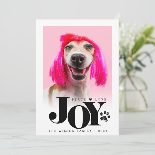 Persoonlijke huisdier foto JOY pootafdruk vakantie Feestdagenkaart (Staand voorkant)