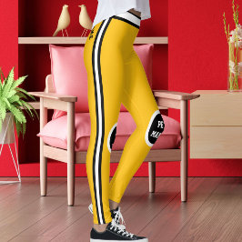 Persoonlijke huisdier mama geel zwart wit gestreep leggings