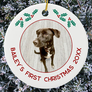 Persoonlijke huisdier puppy hond eerste kerst foto keramisch ornament