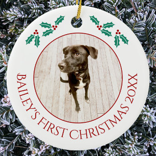Persoonlijke huisdier puppy hond eerste kerst foto keramisch ornament