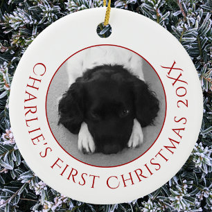 Persoonlijke huisdier puppy hond eerste kerst foto keramisch ornament