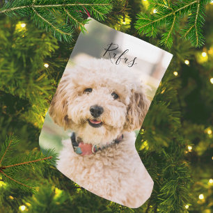 Persoonlijke huisdierennaam en foto kleine kerstsok