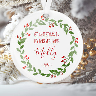 Persoonlijke huisdierfoto Eerste kerst in nieuw hu Ornament