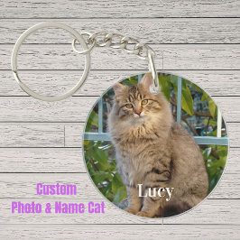 Persoonlijke huisdierfoto Kattenliefhebber en naam Sleutelhanger