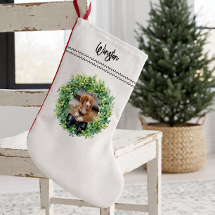 Persoonlijke huisdierfoto Kerst hond kat krans Kleine Kerstsok