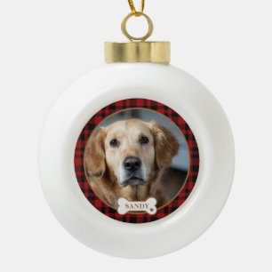 Persoonlijke huisdierfoto rode karos Kerstmis Keramische Bal Ornament