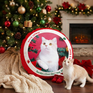 Persoonlijke huisdierfoto Schattig Kerstmis Rond Kussen