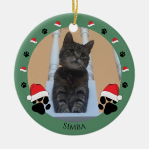 Persoonlijke huisdierpootafdrukken Kerstman hoed K Keramisch Ornament
