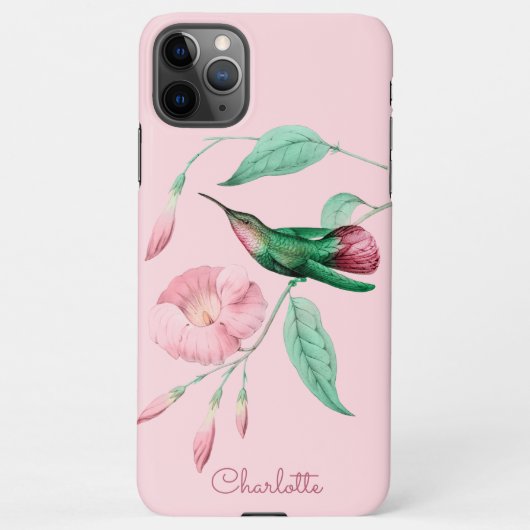 Persoonlijke Hummingbird Floral Voeg naam toe iPhone Hoesje (Achterkant)