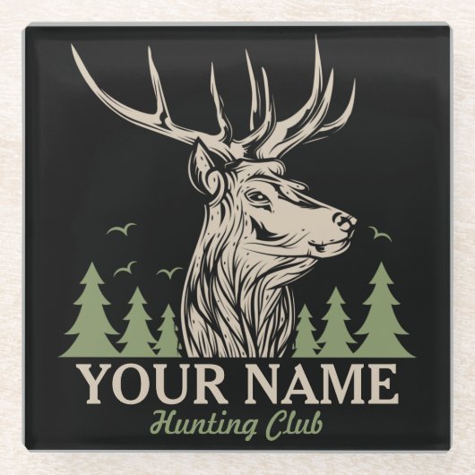 Persoonlijke Hunter Deer Elk Antler Hunting Club Glazen Onderzetter (Voorkant)