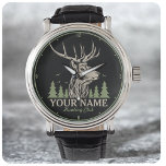 Persoonlijke Hunter Deer Elk Antler Hunting Club Horloge<br><div class="desc">Persoonlijke Hunter Deer Elk Antler Hunting Club-design - Elk met Antlers,  Groene Pine Trees,  Groot Spel Rack - Aanpassen met jouw naam of aangepaste tekst!</div>