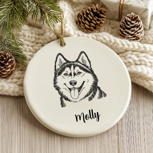 Persoonlijke Husky-hond Kerstmis Keramisch Ornament