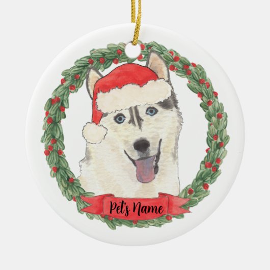 Persoonlijke Husky Kerstmis Keramisch Ornament (Voorkant)