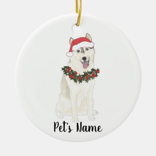 Persoonlijke Husky Kerstmis Keramisch Ornament (Voorkant)