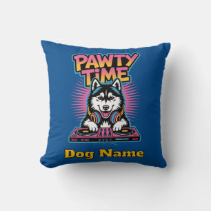 Persoonlijke Husky Pawty Time Retro Neon Cadeau Kussen