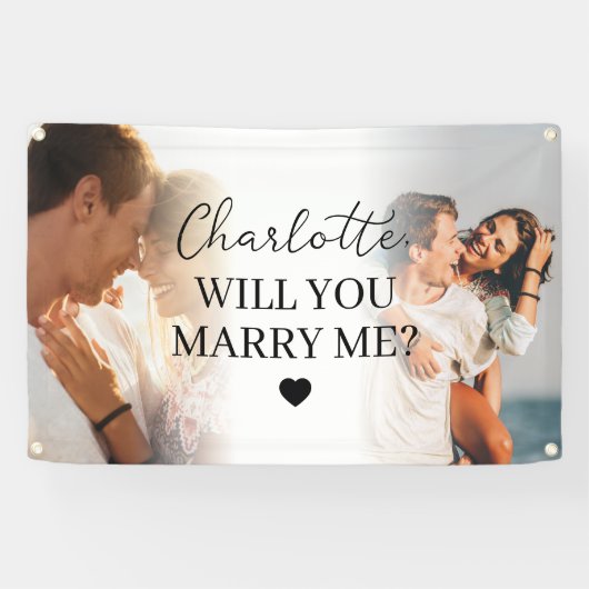 Persoonlijke huwelijksaanzoek buiten met 2 foto's spandoek (Horizontaal)