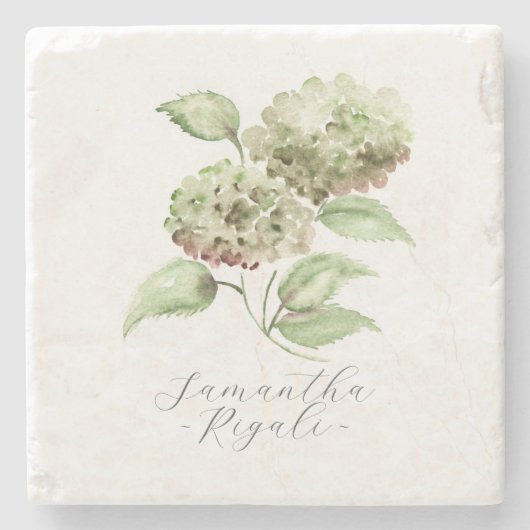 Persoonlijke huwelijksfavorieten Groene Hydrangea Stenen Onderzetter (Voorkant)