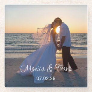 Persoonlijke huwelijksfoto glazen onderzetter