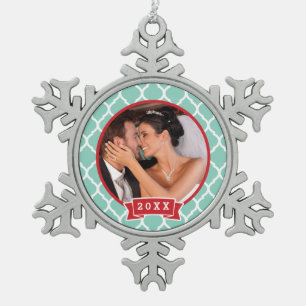 Persoonlijke huwelijksfoto kerstbal tin sneeuwvlok ornament