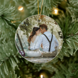 Persoonlijke huwelijksfoto met moderne kalligrafie keramisch ornament