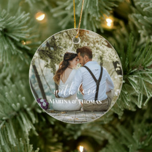 Persoonlijke huwelijksfoto met moderne kalligrafie keramisch ornament