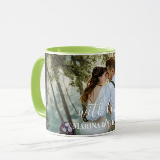 Persoonlijke huwelijksfoto met moderne kalligrafie mok (Voorkant links)