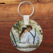 Persoonlijke huwelijksfoto met moderne kalligrafie sleutelhanger (Voorkant)