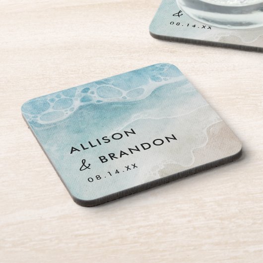 Persoonlijke huwelijksgunsten voor de zomerstrand bier onderzetter (Linkerzijde)