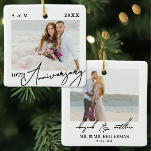 Persoonlijke huwelijksjubileum foto als aandenken keramisch ornament