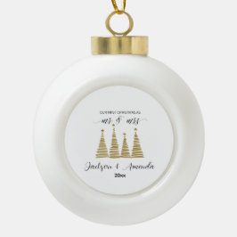 Persoonlijke huwelijksornament met namen en jaar keramische bal ornament