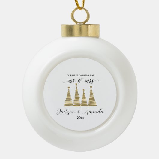 Persoonlijke huwelijksornament met namen en jaar keramische bal ornament (Voorkant)