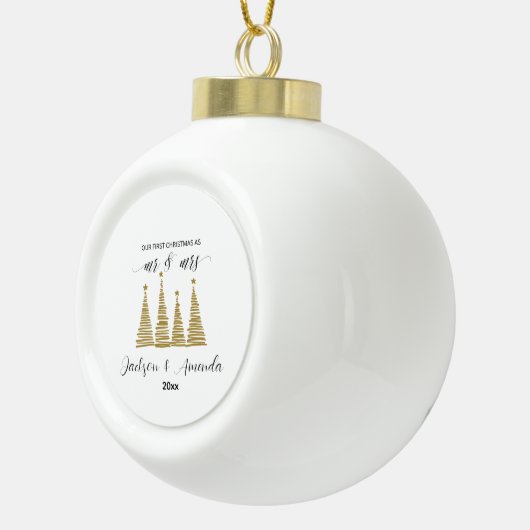 Persoonlijke huwelijksornament met namen en jaar keramische bal ornament (Rechts)