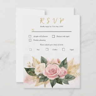 Persoonlijke Huwelijksreactiekaart Roos boeket RSVP Kaartje