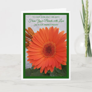 Persoonlijke huwelijksverjaardag Gerbera zoon en v Kaart