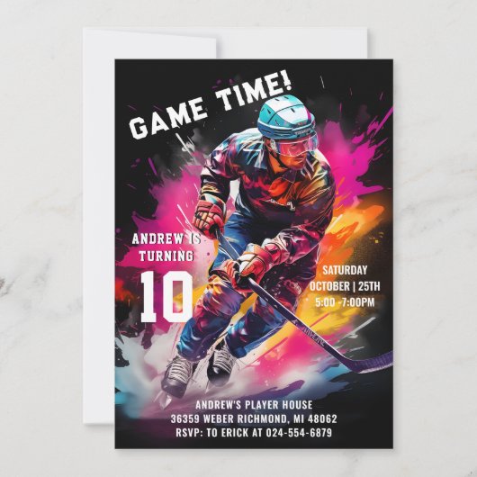 Persoonlijke Ice Hockey Sport Verjaardagsfeest Kaart (Voorkant)