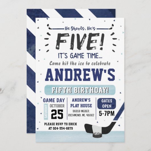 Persoonlijke Ice Hockey Verjaardag Uitnodiging (Voorkant / Achterkant)