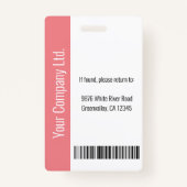 Persoonlijke ID-kaart van bedrijfspersoneel roze Badge (Achterkant)