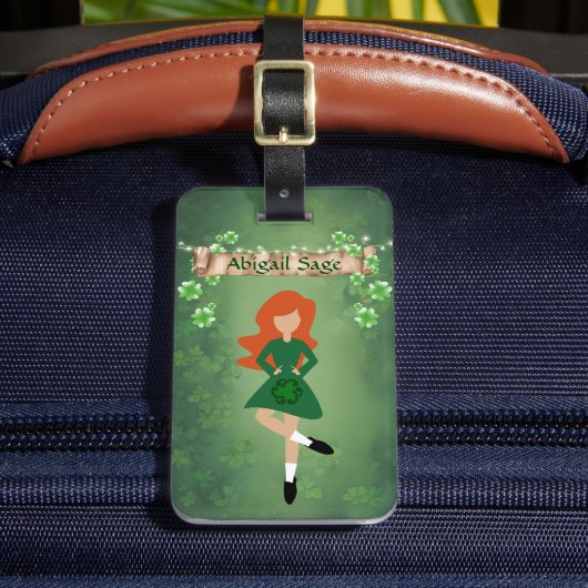 Persoonlijke Ierse danser met Red Hair Dance Bagagelabel (Voorkant Insitu 2)