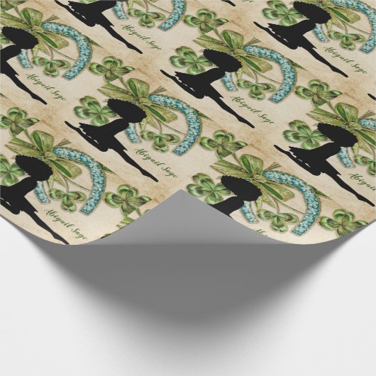 Persoonlijke Ierse danser, Shamrock en Hoefijzer Cadeaupapier (Hoek)