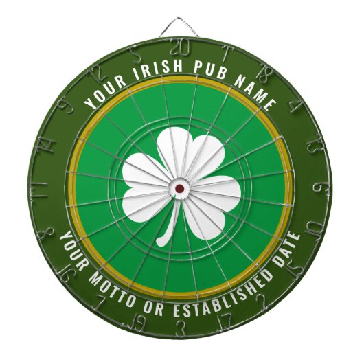 Persoonlijke Ierse Pub Green & Gold White Shamrock Dartbord (Voorkant)