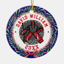 Persoonlijke ijshockeyspeler naam kerstcadeau keramisch ornament