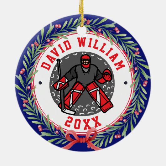 Persoonlijke ijshockeyspeler naam kerstcadeau keramisch ornament (Achterkant)