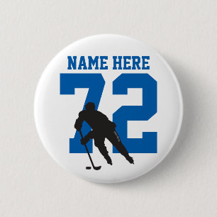 Persoonlijke ijshockeyspeler naam nummer blauw spe ronde button 5,7 cm