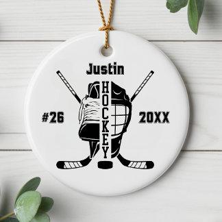 Persoonlijke ijshockeyspeler naam nummer Kerstmis Keramisch Ornament