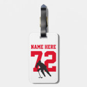 Persoonlijke ijshockeyspeler naam nummer rood bagagelabel (Achterkant verticaal)