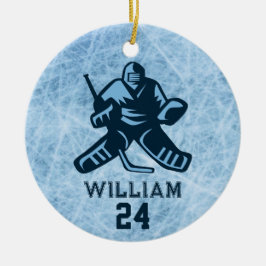 Persoonlijke ijshockeyspeler naam teamnummer keramisch ornament