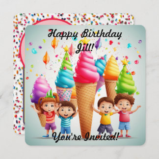 Persoonlijke ijsje-ijshoorntjes-uitnodiging kaart